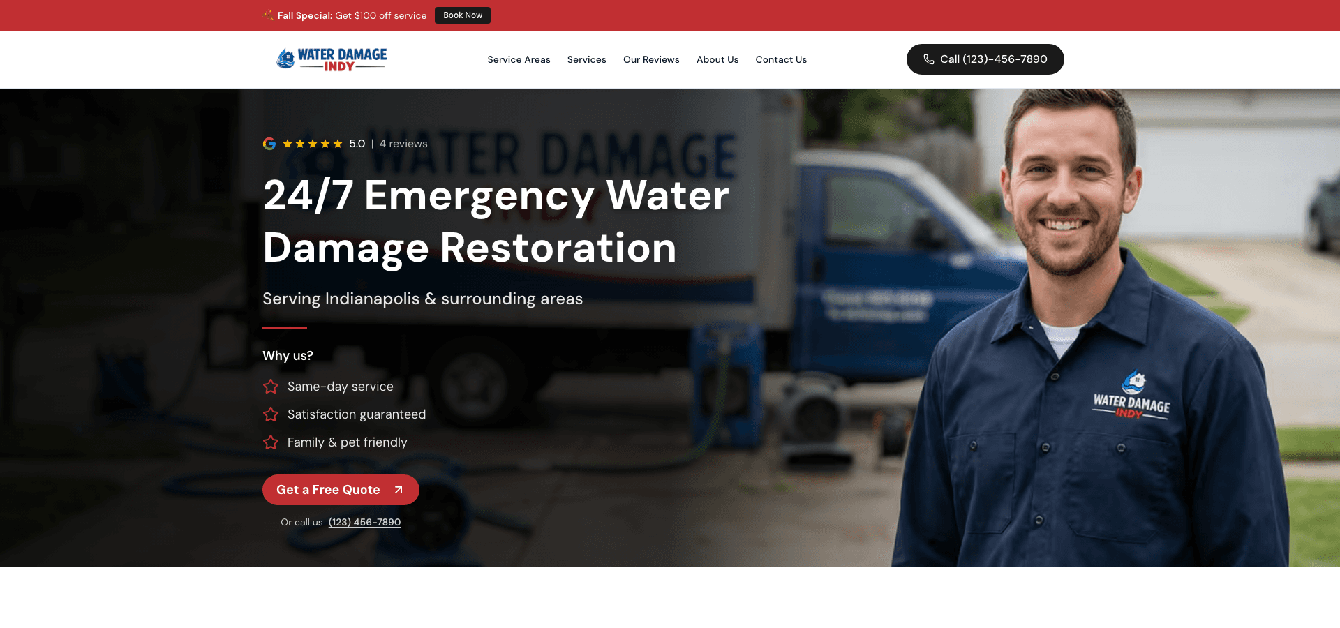 Water Damage Indy homepage screenshot